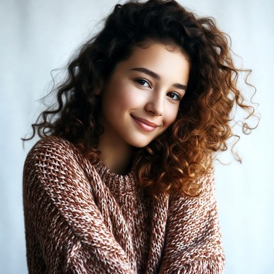 Smiling woman with curly hair