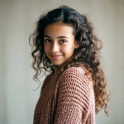 Teen girl with curly hair smiling