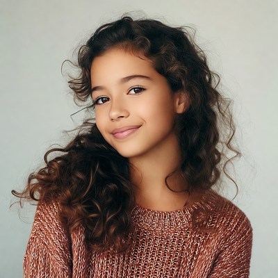 Smiling girl with curly hair