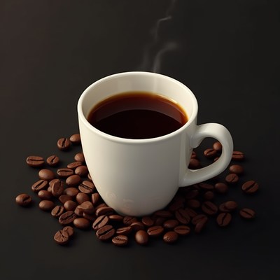 Steaming Coffee Cup with Beans