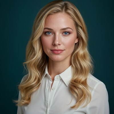 Blonde woman in white shirt