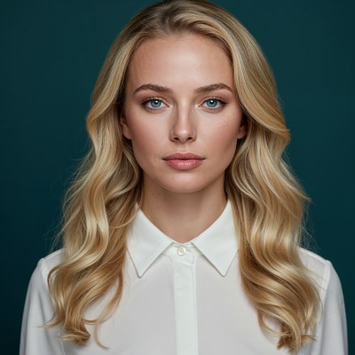 Blonde woman in white shirt