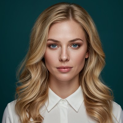 Blonde woman with blue eyes