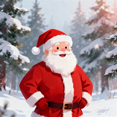 Smiling Santa Claus in snowy forest