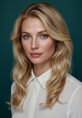 Blonde woman in white shirt