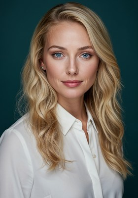 Blonde woman in white shirt