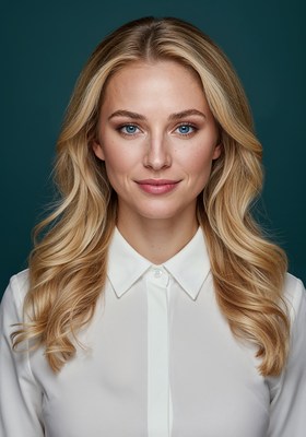 Blonde woman in white shirt