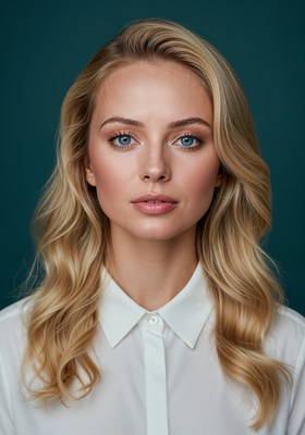 Blonde woman in white shirt