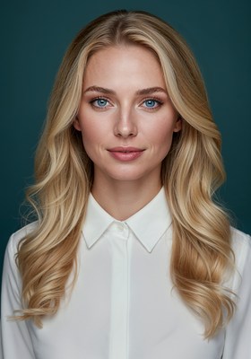 Blonde woman in white shirt