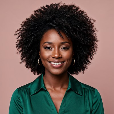 Smiling African-American woman with curly hair