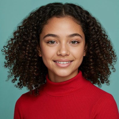 Smiling girl with curly hair