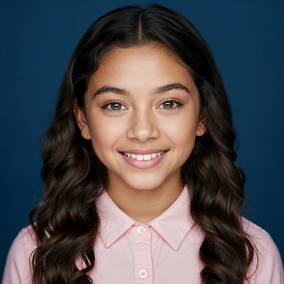 Smiling girl with long wavy hair