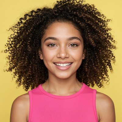 Smiling girl with curly hair