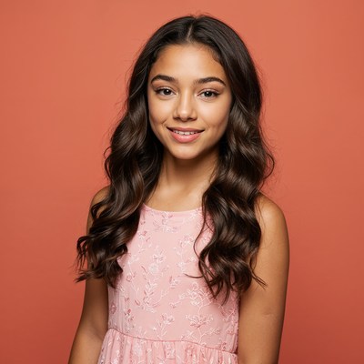 Smiling Latina girl in pink dress