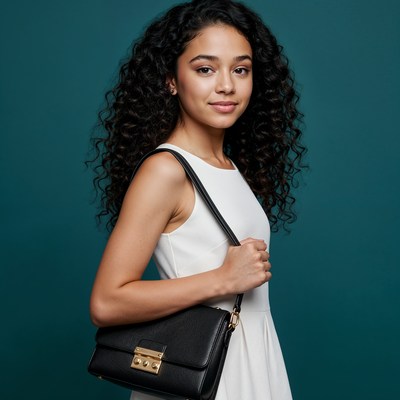 Young woman with black handbag