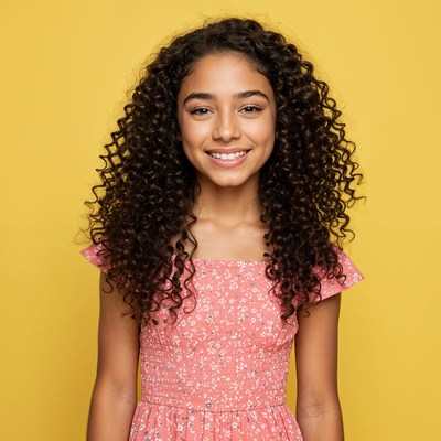 Smiling girl with curly hair