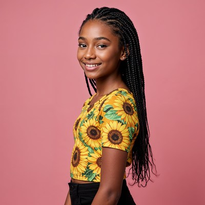 African-American girl in sunflower top