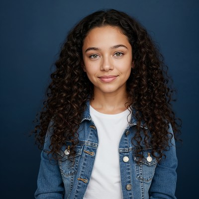 Teen girl with curly hair smiling