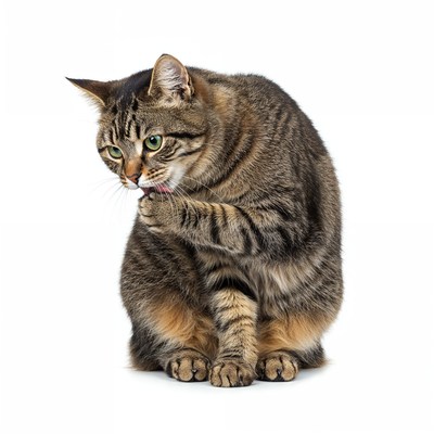 Tabby cat grooming itself