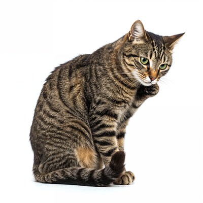 Tabby cat scratching neck