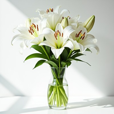 White Lilies Bouquet in Glass Vase