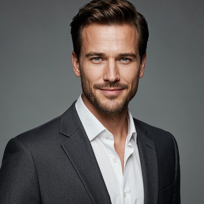 Handsome man in gray suit