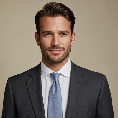 Handsome man in gray suit