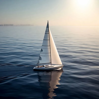 Sailboat on calm sea at sunset