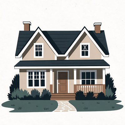 Illustrated Suburban House with Porch