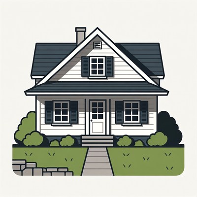 White house with dark roof illustration