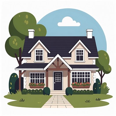 Cartoon House with Garden Path