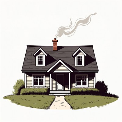 Cozy house with chimney smoke