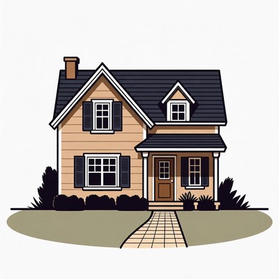 Cartoon House with Porch and Path