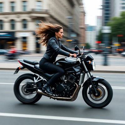 Woman riding motorcycle in city