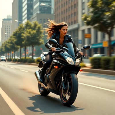 Woman riding motorcycle in city