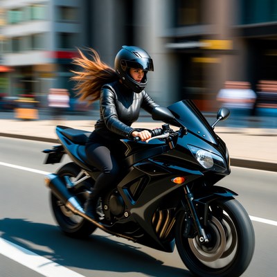 Woman riding motorcycle in city