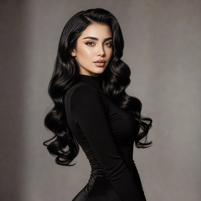 Woman with long wavy black hair