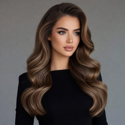 Woman with long wavy brown hair