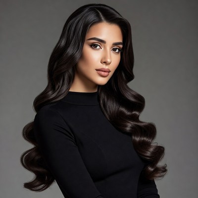 Beautiful woman with long wavy black hair