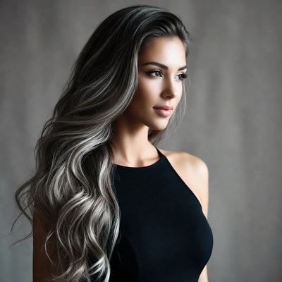 Woman with long gray hair