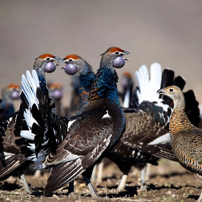 Group of Wild Turkeys Displaying
