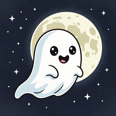 Cute cartoon ghost with moon