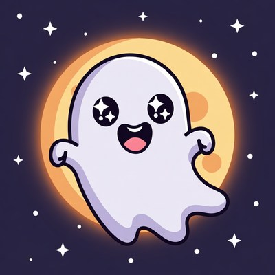 Cute cartoon ghost with moon