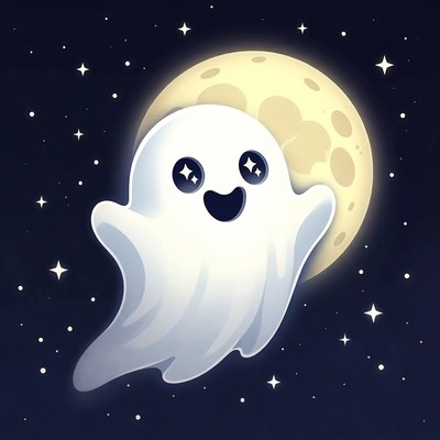 Cute cartoon ghost with moon