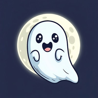 Cute cartoon ghost with moon