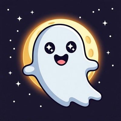 Cute Cartoon Ghost with Moon