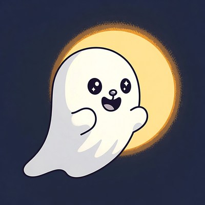 Cute cartoon ghost with moon