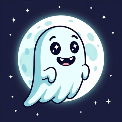 Cute cartoon ghost with moon