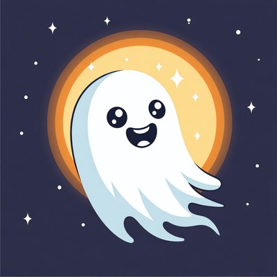 Cute cartoon ghost with moon