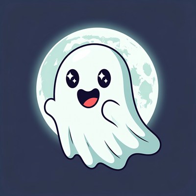 Cute cartoon ghost with moon